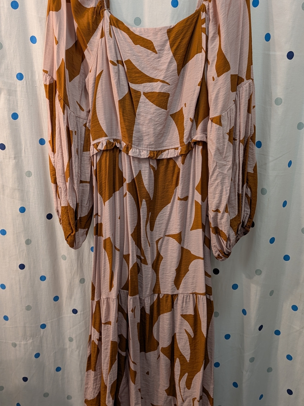 Women's Pink and Brown Abstract Print Maxi Dress